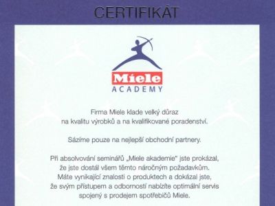 Certifikát Miele academy
