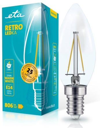 E14 6W LED filament svíčka teplá bílá