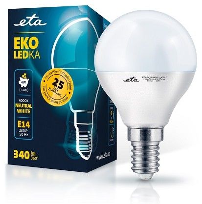 E14 4W LED kulatá neutrální bílá