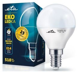 E14 6W LED kulatá neutrální bílá