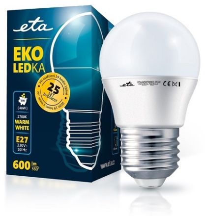 E27 7W LED kulatá teplá bílá