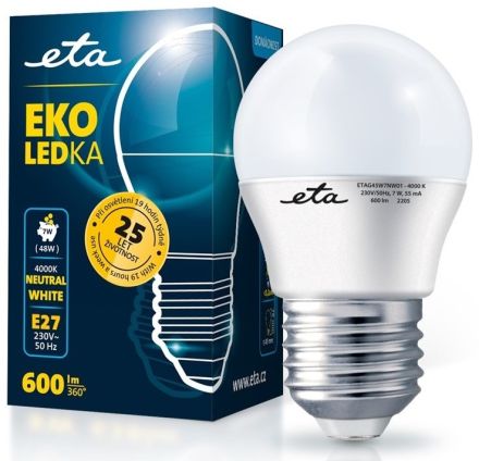 E27 7W LED mini globe neutrální bílá