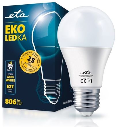 E27 8,5W LED teplá bílá