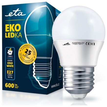 E27 7W LED kulatá studená bílá